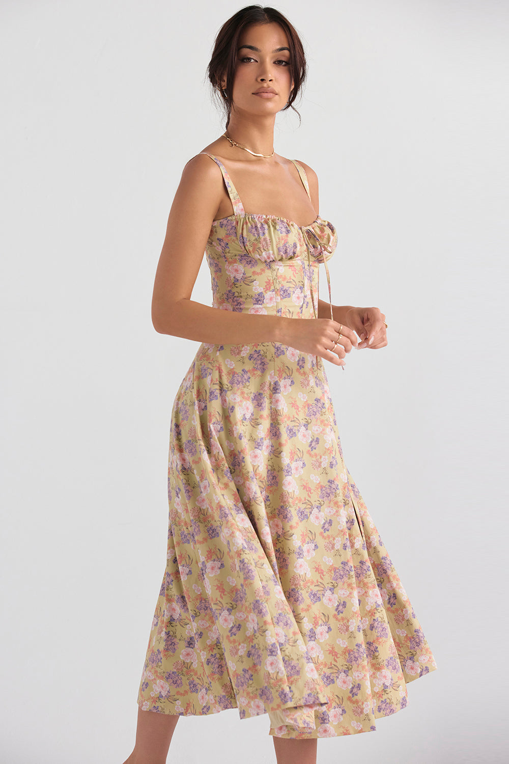 Nooria - Elegant Women's Floral Midi Dress with Flared Skirt