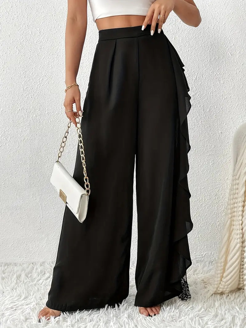 Brooklyn - Elegant Ruffled Lace Wide-Leg Trousers for Stylish Looks