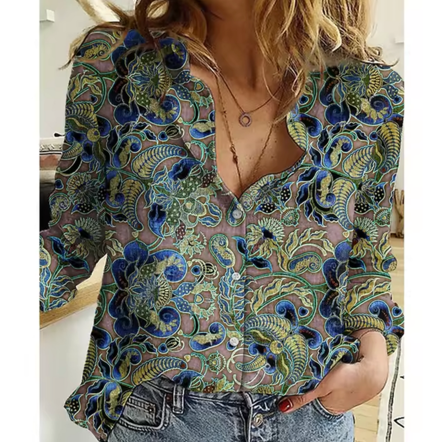 Bonnie - Lightweight Floral Print Blouse with Long Sleeves