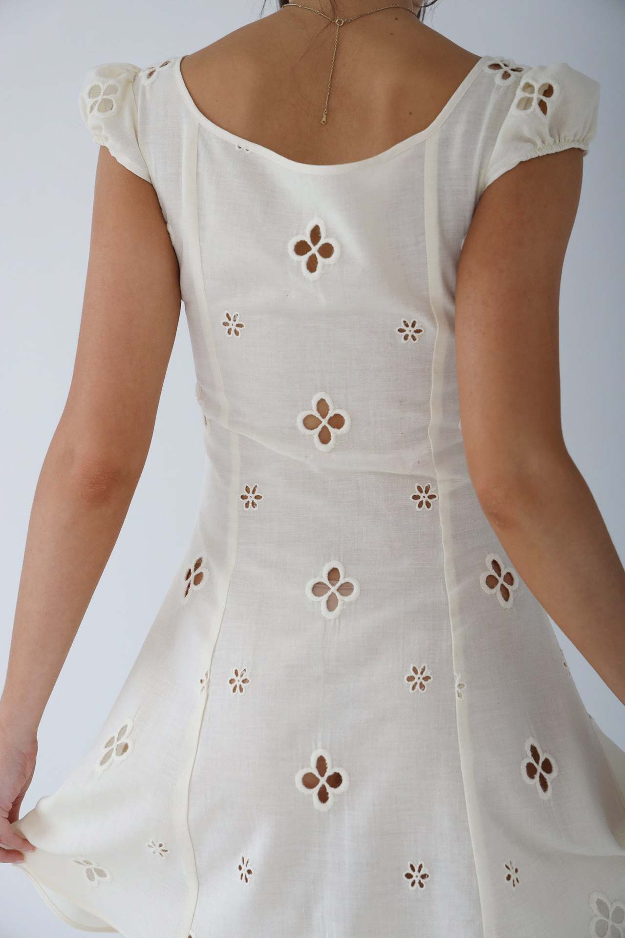 Isabella - Vintage Embroidered Fishtail Midi Dress with Puff Sleeves