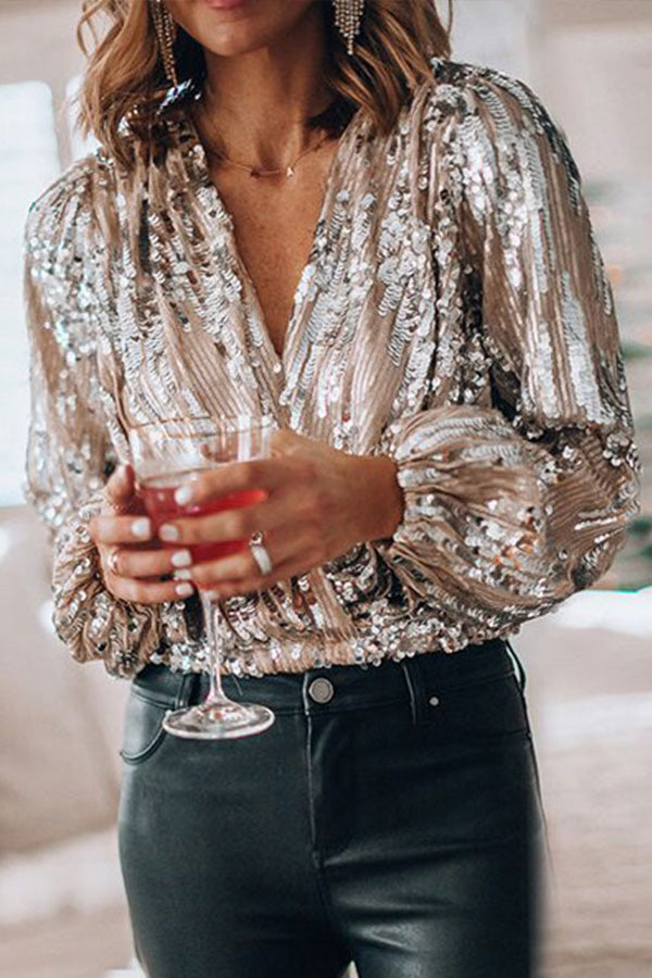 Sophia - Stylish Women's Blouse with Sequins and Balloon Sleeves