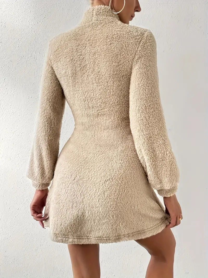 Rhea - Ultra-Soft Plush Turtleneck Mini Dress for Cozy Seasons