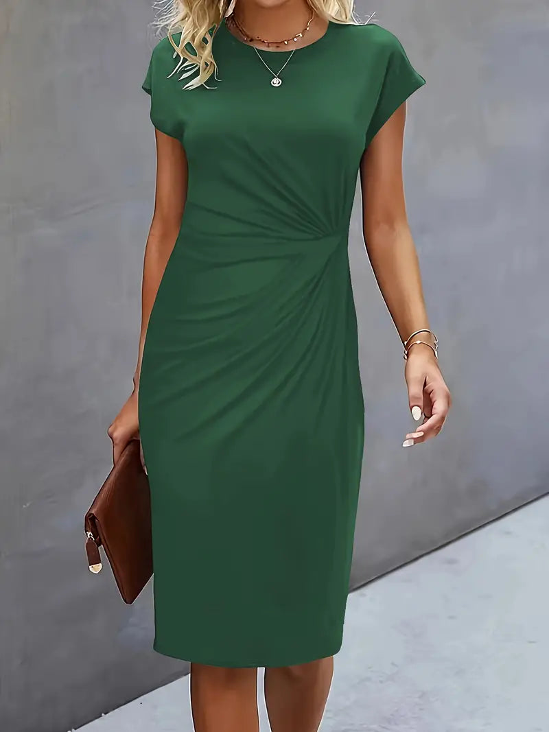 Livia - Elegant Women's Sheath Dress with Ruched Waist and Short Sleeves