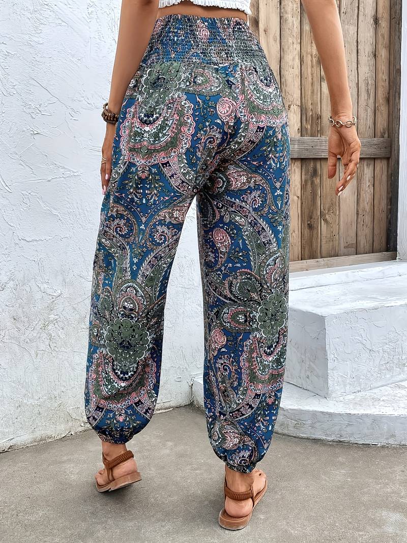 Carra - Stylish Women's Trousers with Gathered Waist and Tribal Print