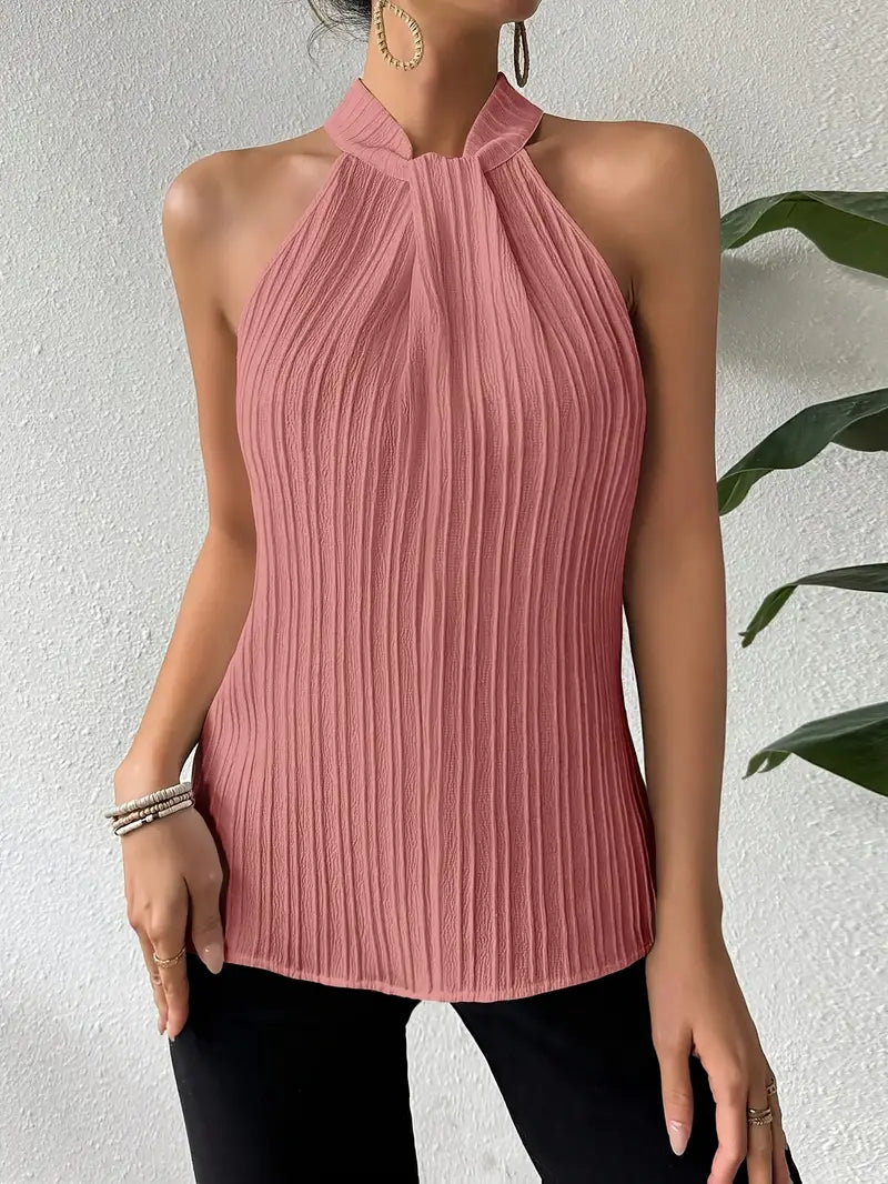 Joy - Elegant Halter Top with Chic Pleated Texture