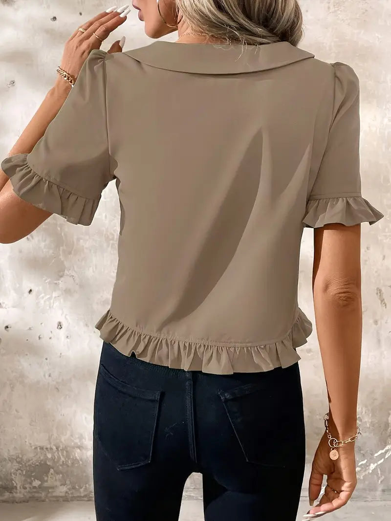 Diana - Elegant Blouse with Ruffle Trim and Button Front