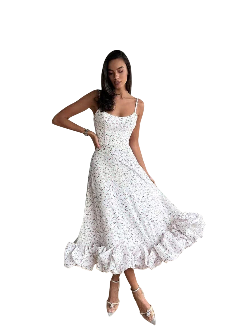 Rylie - Elegant Midi Dress with Floral Embellishments for Parties
