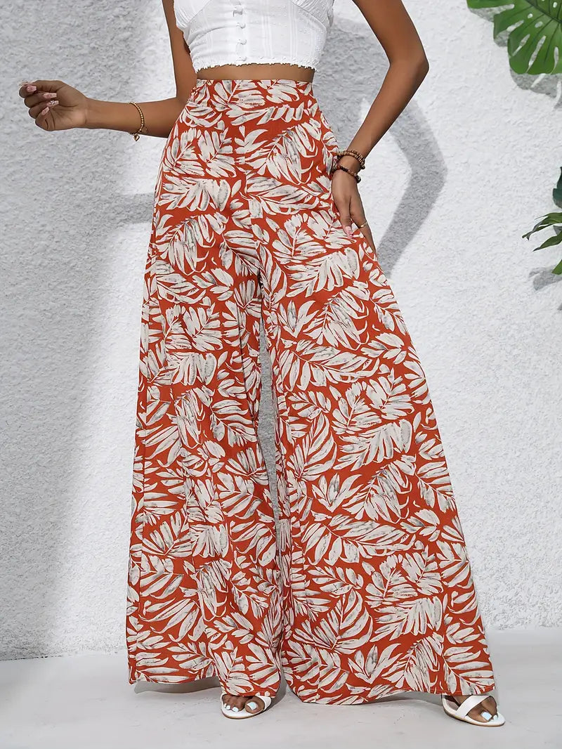 Bridget - Tropical Print Wide Leg Trousers for Effortless Chic Style