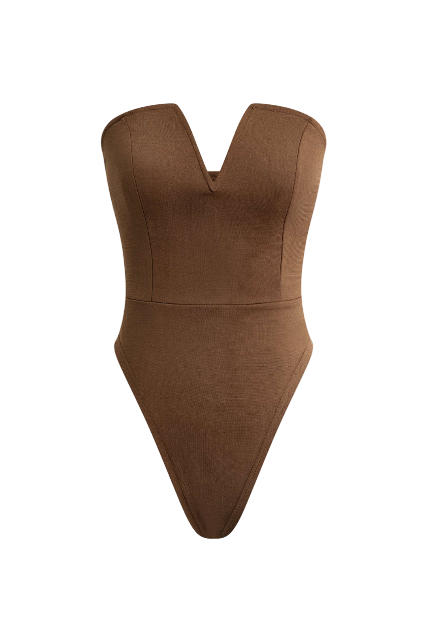 Abbie - Basic V-neck Strapless Bodysuit for Effortless Style