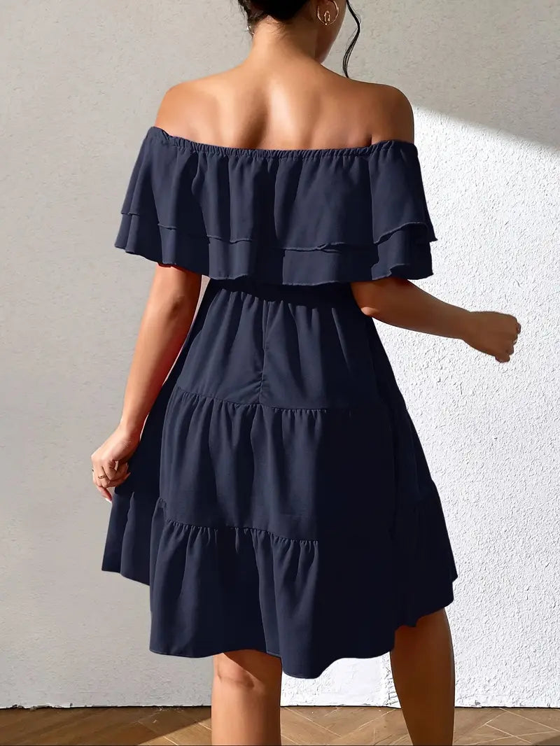 Caroline - Elegant Off-the-Shoulder Dress with Ruffles and Tiered Skirt