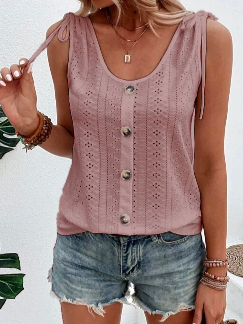 Sabina - Casual Women's Tank Top with Button Details and Adjustable Straps