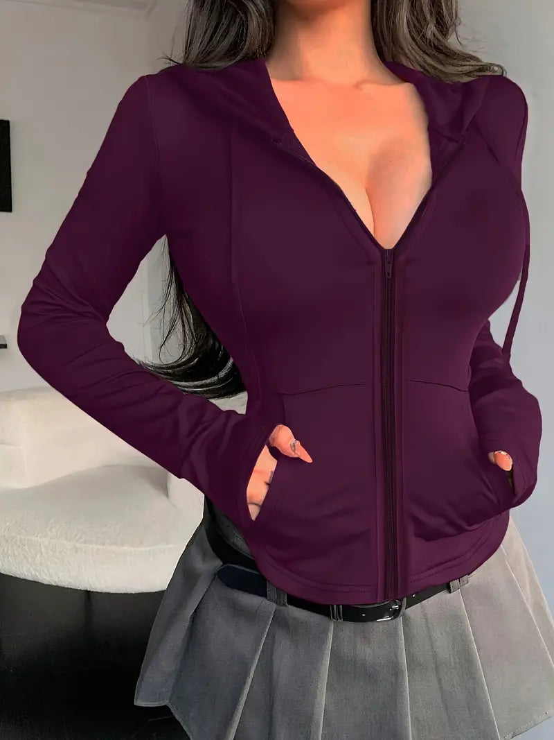 Belinda - Fitted Cotton Zip-Up Hoodie with Drawstring Hood and Pockets