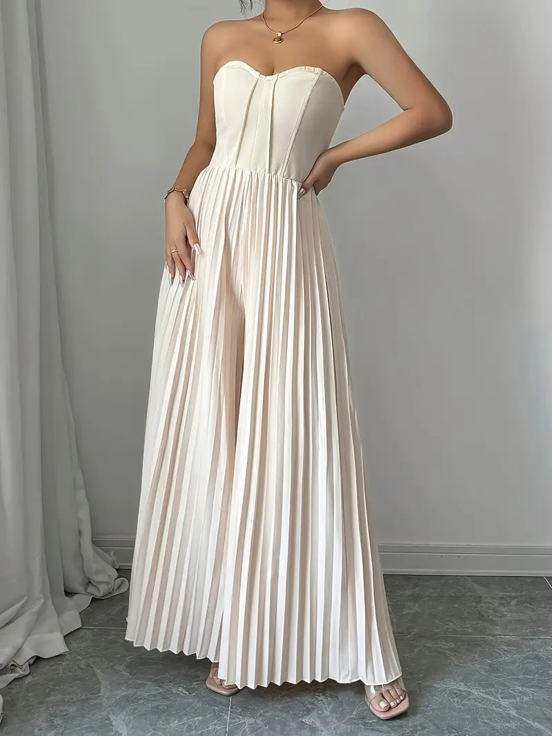 Beatrix - Elegant Strapless Jumpsuit with Pleated Wide-Leg Design