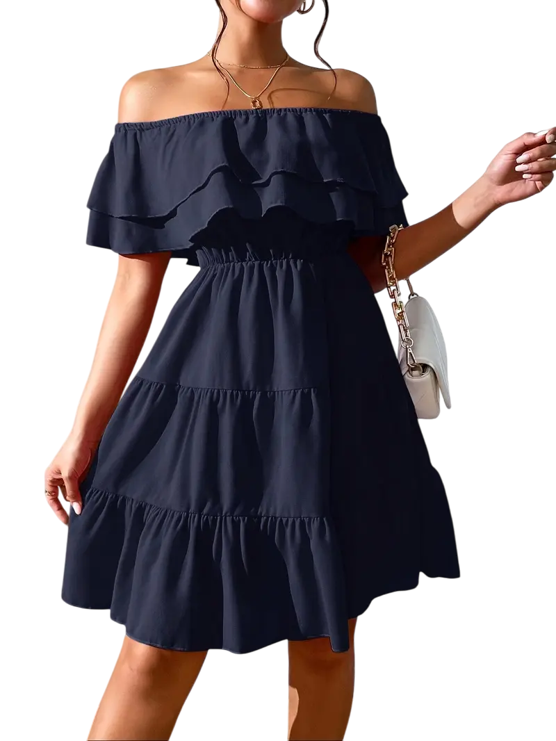 Caroline - Elegant Off-the-Shoulder Dress with Ruffles and Tiered Skirt