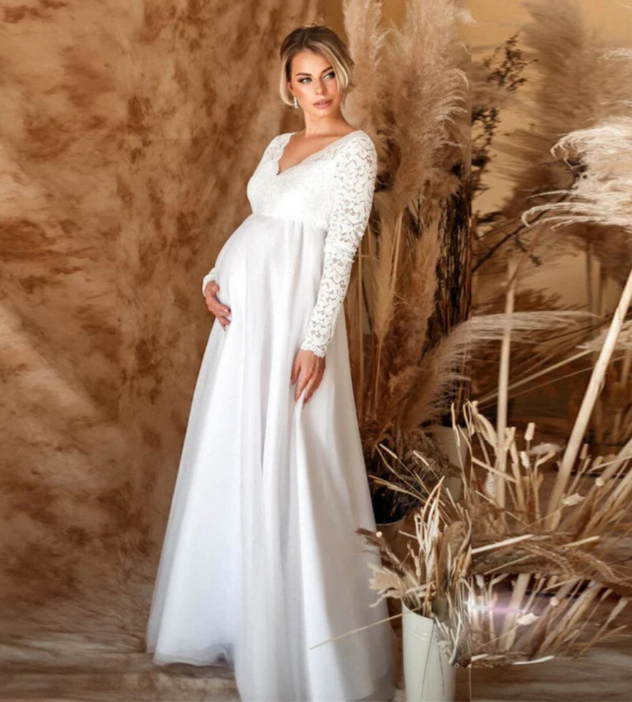 Dabria - Elegant Women's White Maxi Maternity Dress for Any Occasion