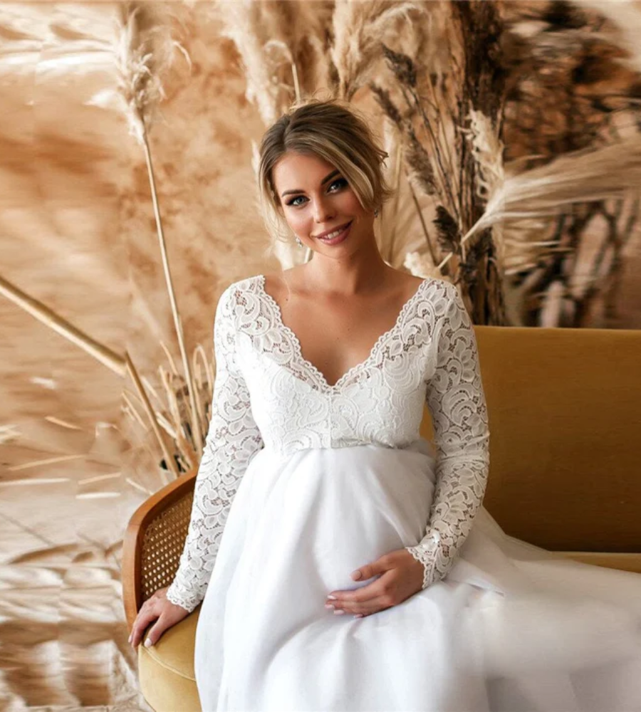 Dabria - Elegant Women's White Maxi Maternity Dress for Any Occasion