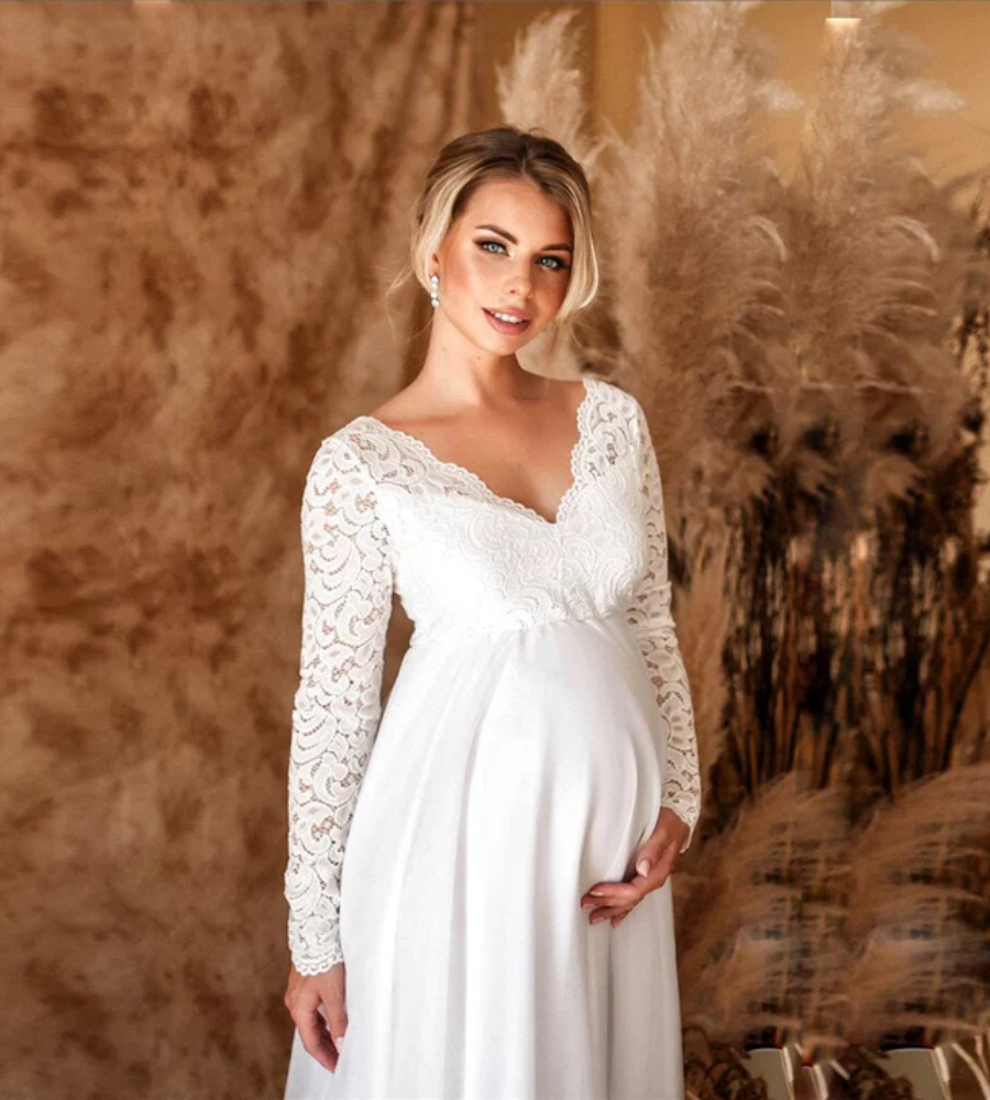 Dabria - Elegant Women's White Maxi Maternity Dress for Any Occasion
