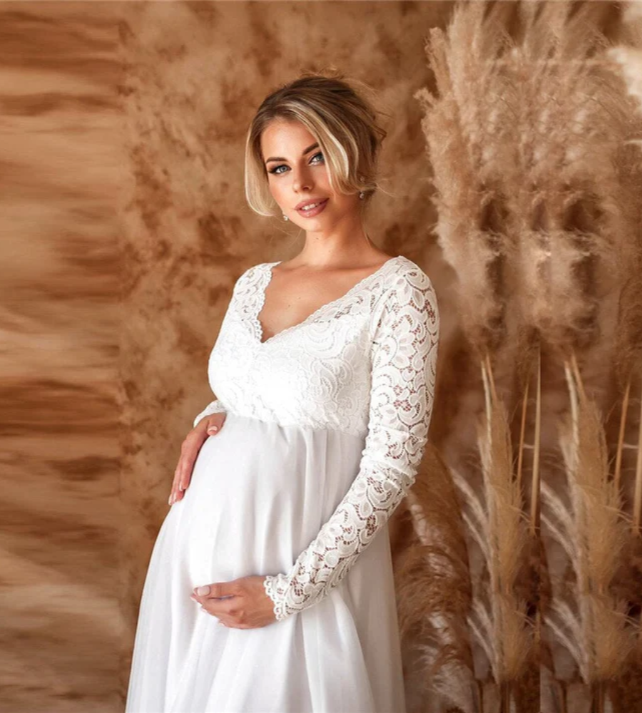 Dabria - Elegant Women's White Maxi Maternity Dress for Any Occasion