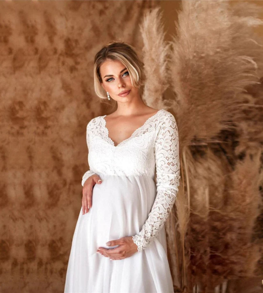 Dabria - Elegant Women's White Maxi Maternity Dress for Any Occasion