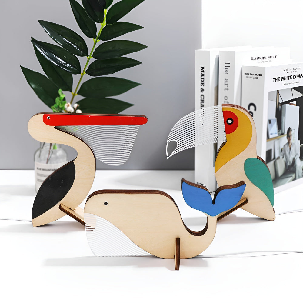 Benchora - Wooden Animal Table Lamp For Kids Room LED Light