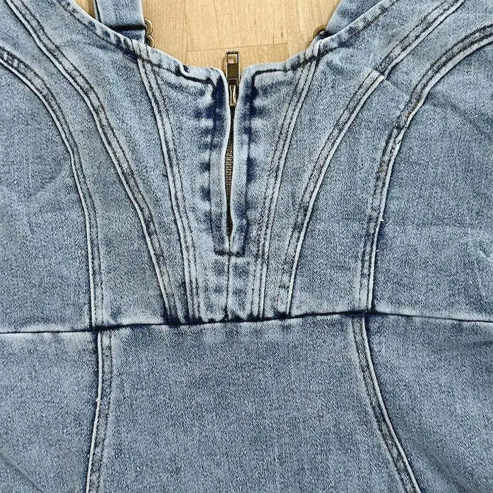 Beryl - Chic Denim Dress with Adjustable Straps and Side Slit