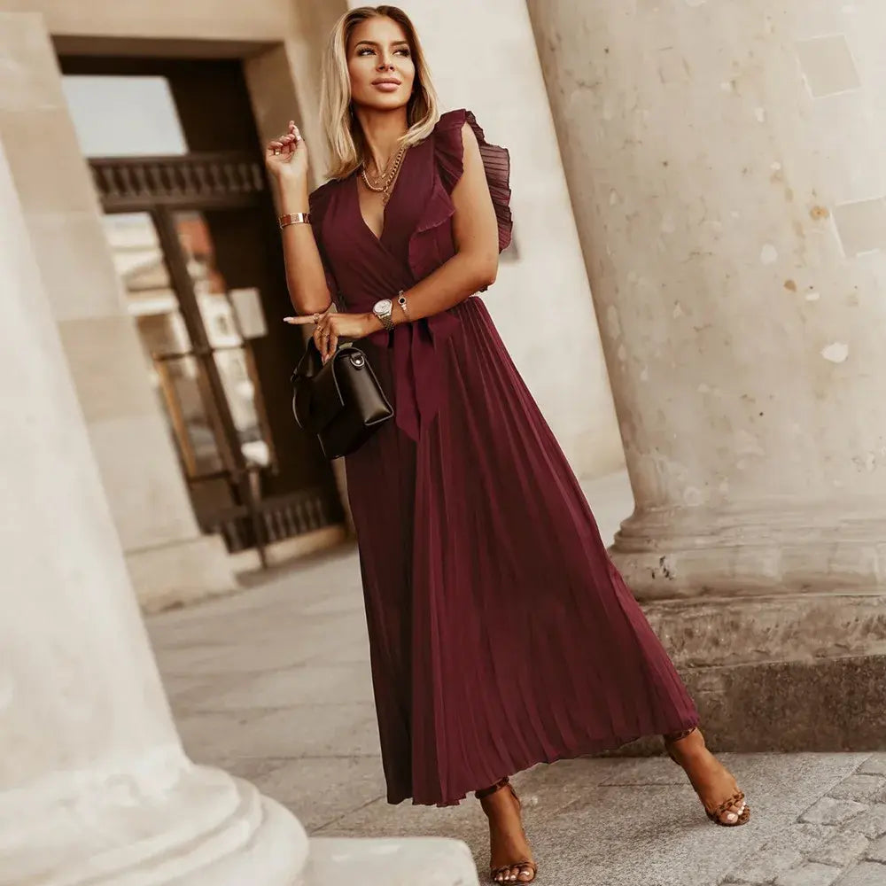 Sybil - Elegant Women's Maxi Ruffle Dress With Belt