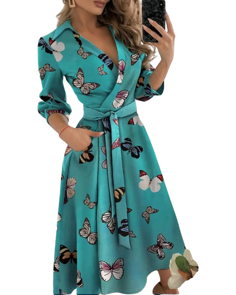 Paityn - Elegant Wrap Dress with Butterfly Print for Sophisticated Style