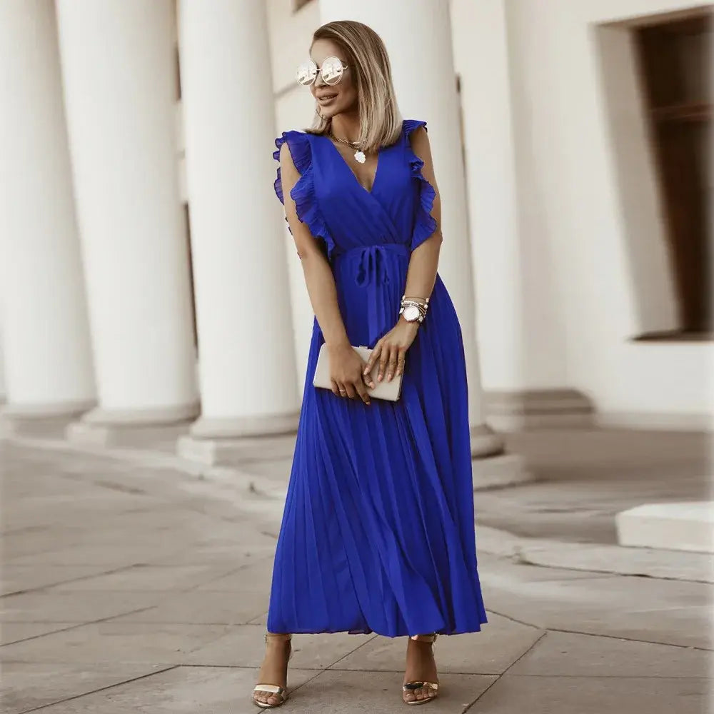 Sybil - Elegant Women's Maxi Ruffle Dress With Belt