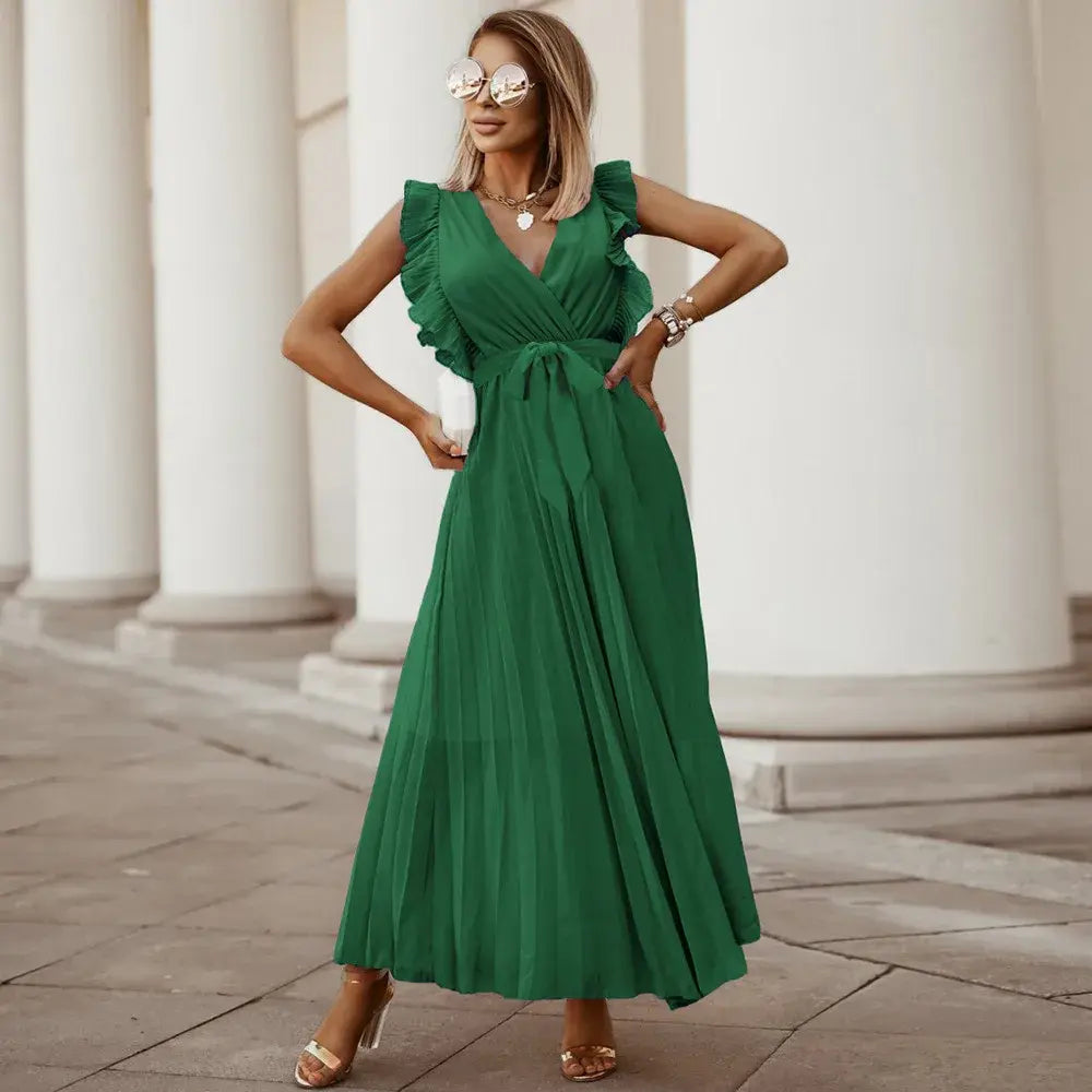 Sybil - Elegant Women's Maxi Ruffle Dress With Belt