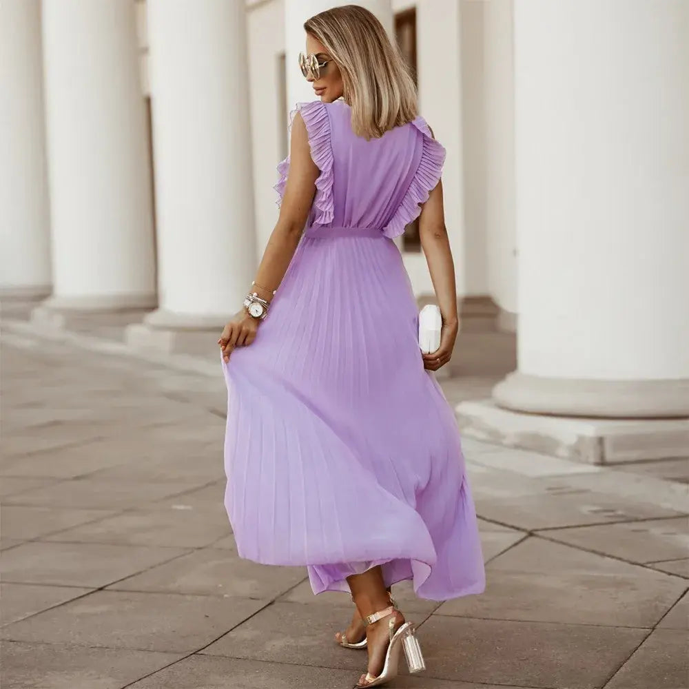 Sybil - Elegant Women's Maxi Ruffle Dress With Belt