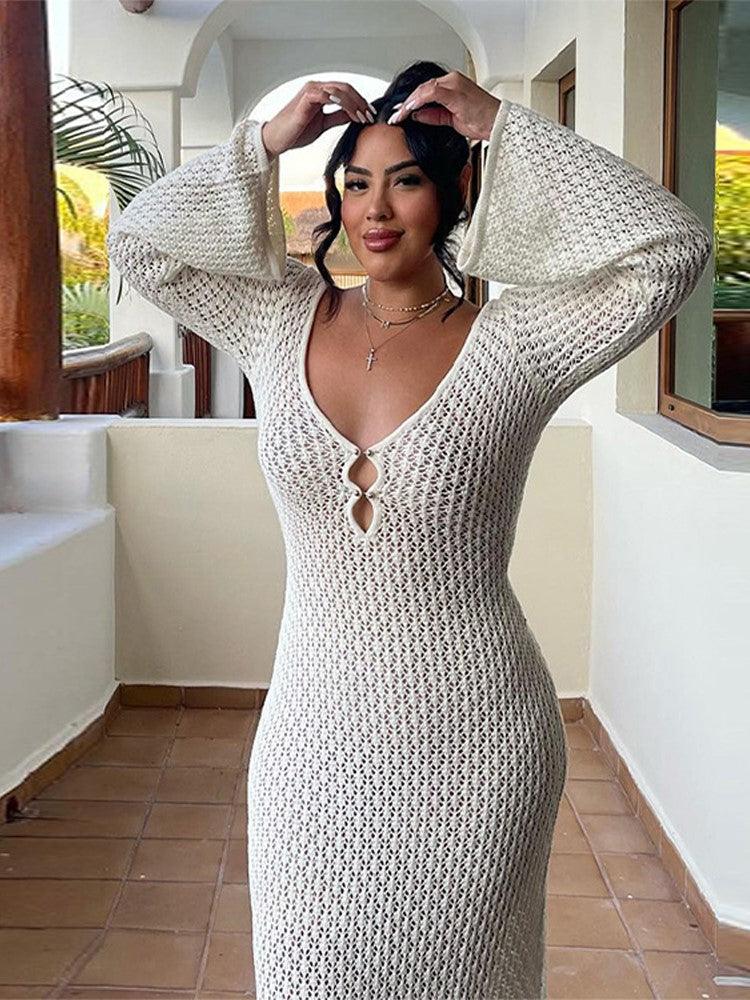 Nedra - Elegant Deep V-neck Sheer Dress for Stunning Style