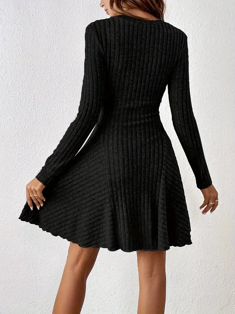Allie - Casual Long Sleeve Ribbed A-line Dress for Any Season