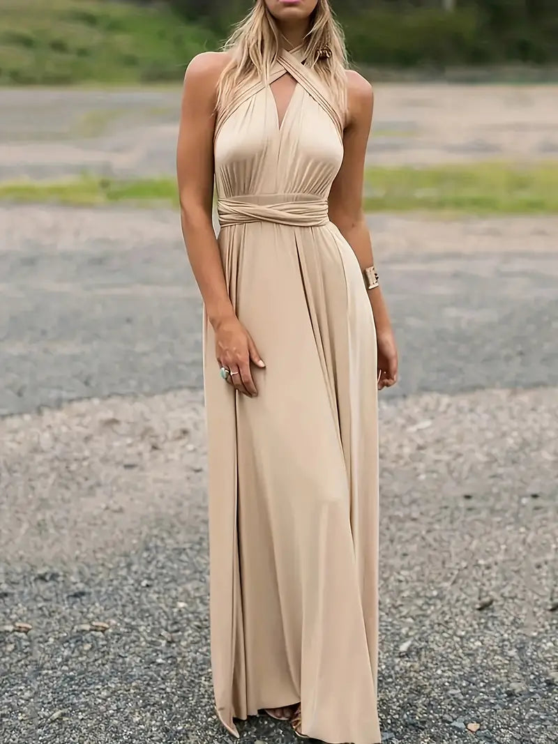 Carwyn - Elegant Women's Dress with Ruffled Back and Flirty Tie Belt