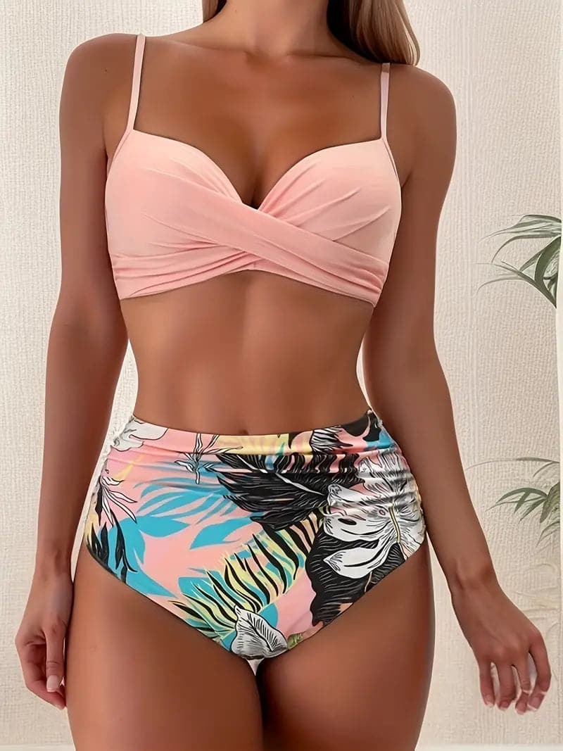 Missy - High Waist Retro Bikini Set With Adjustable Top