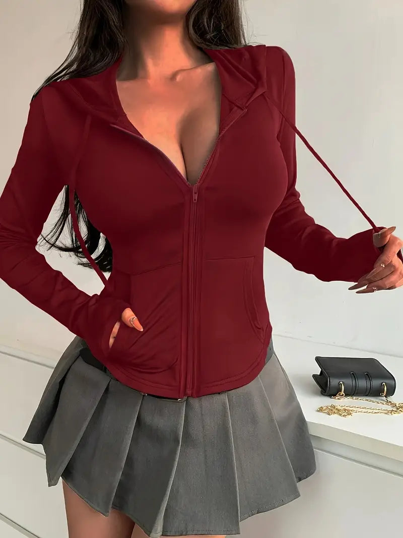 Belinda - Fitted Cotton Zip-Up Hoodie with Drawstring Hood and Pockets