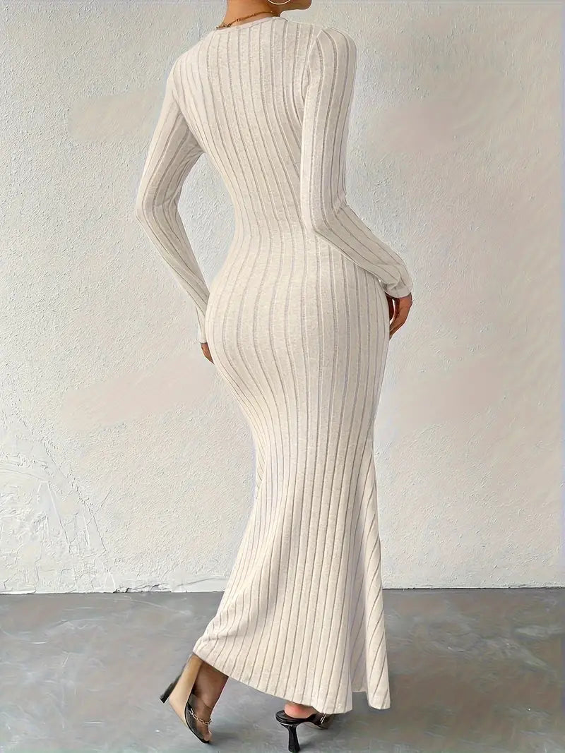 Ottilie - Chic Sexy Knitted Maxi Dress with Twisted Front and Deep V-neck