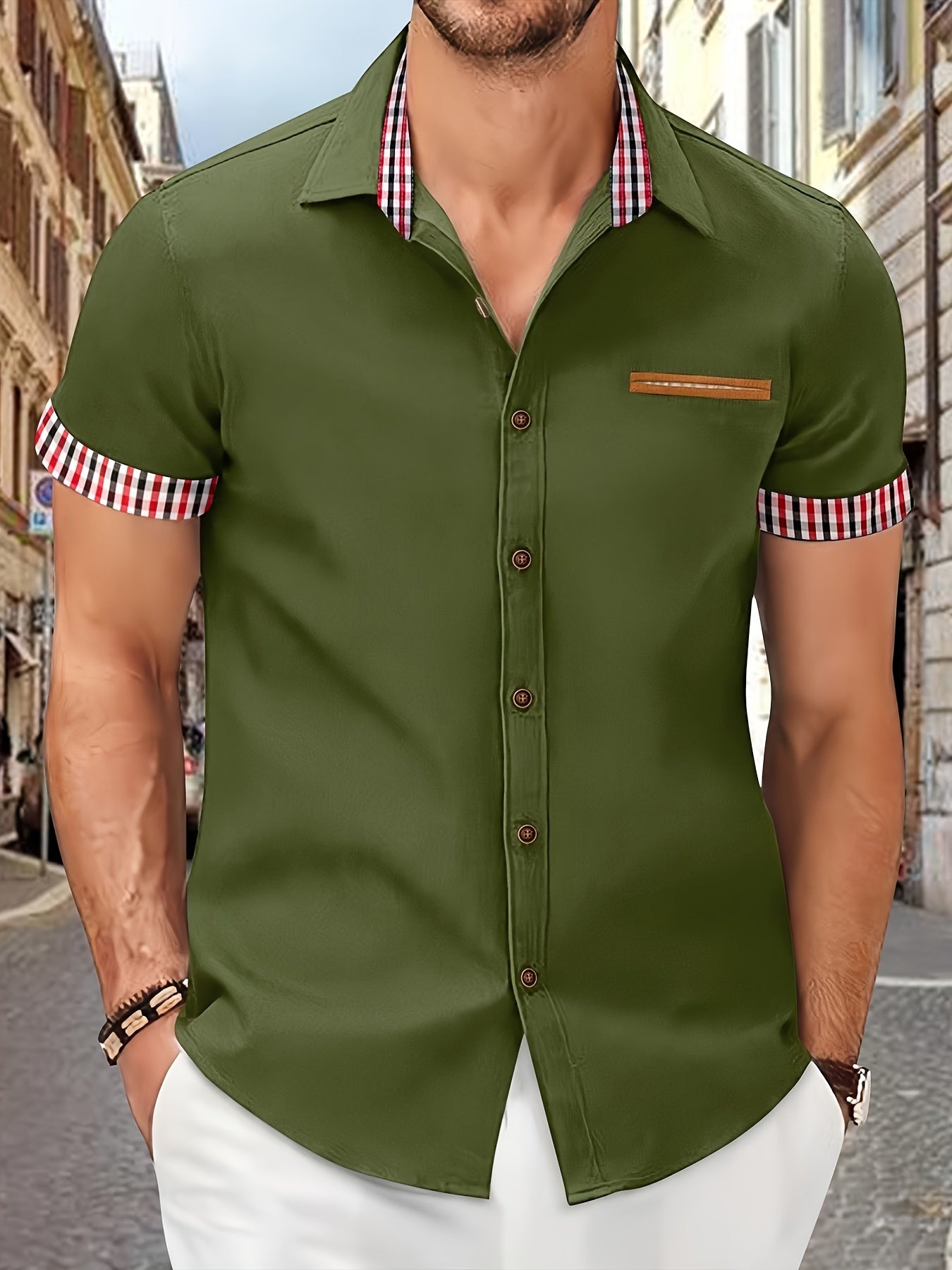 Joel - Stylish Men's Short-Sleeved Shirt with Decorative Chest Pocket