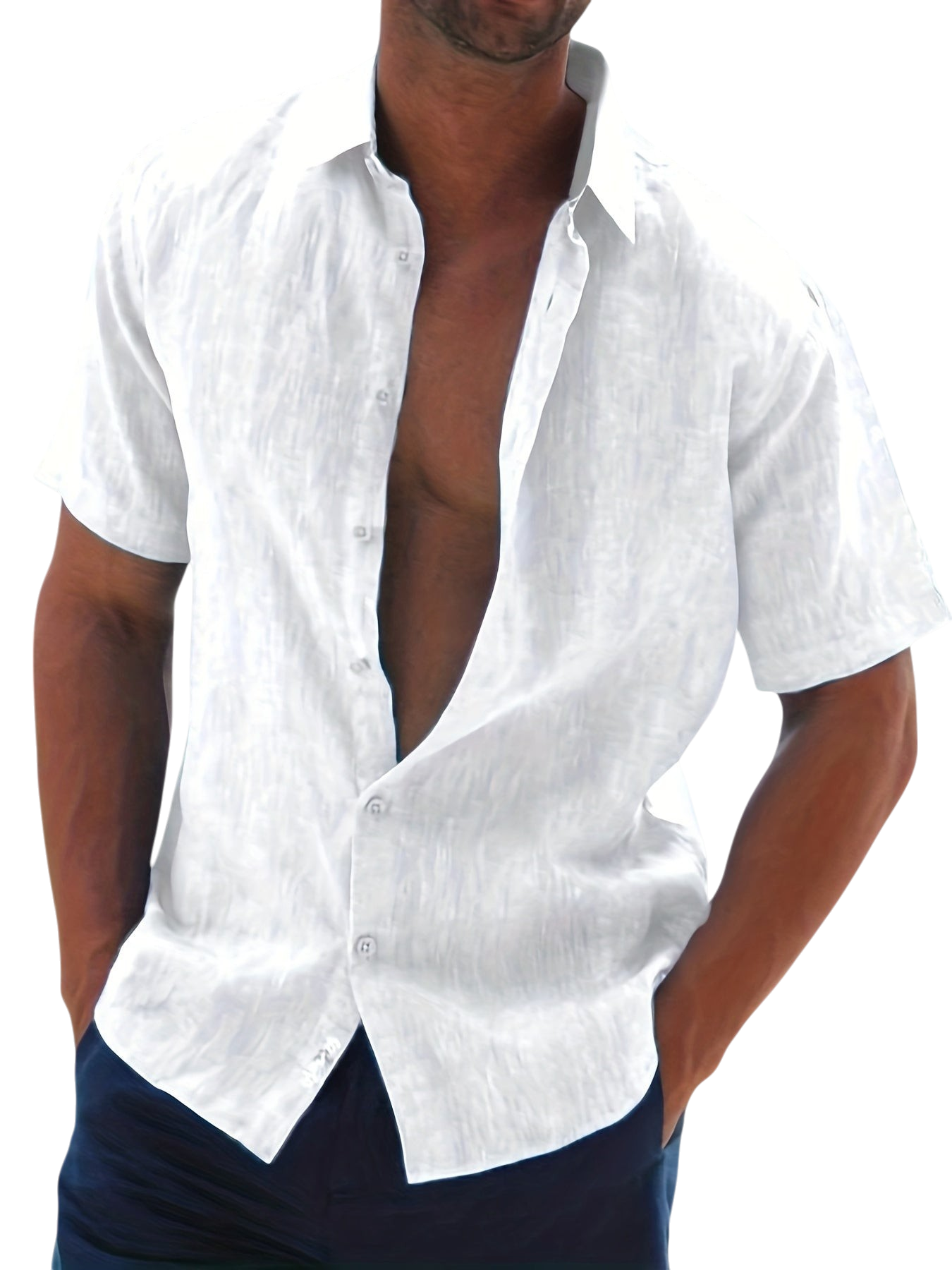 Colin - Lightweight Men's Short-Sleeved Shirt in Cotton and Linen Blend