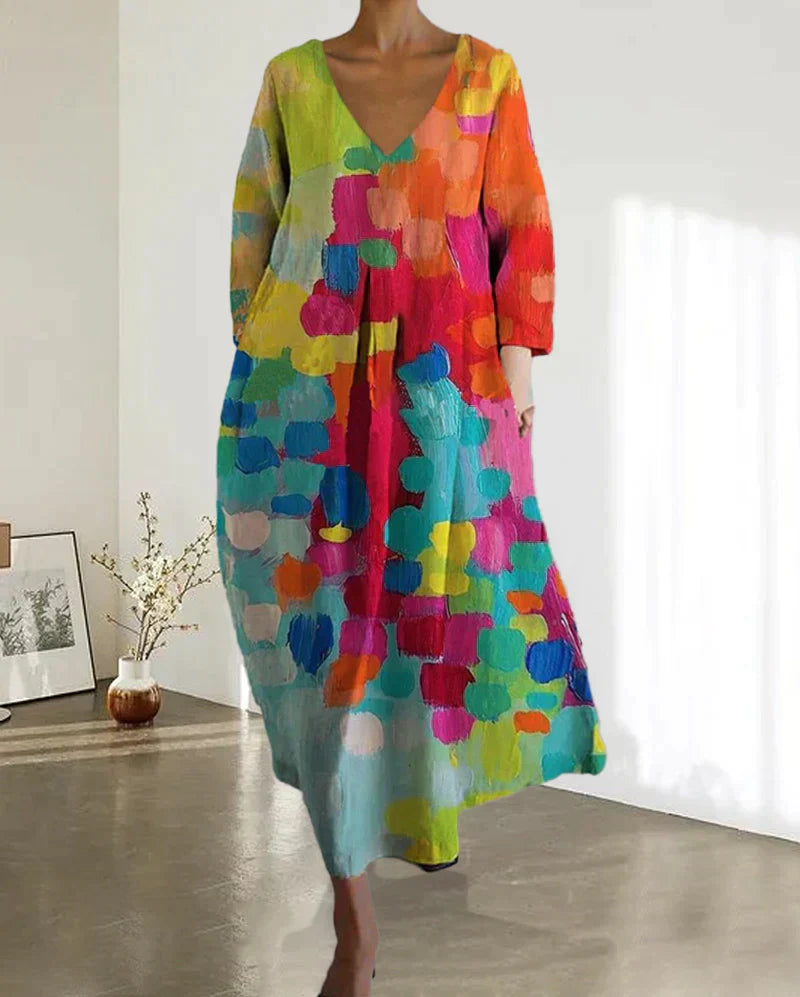 Loretta - Colorful Printed Linen Dress for a Bright Summer Day