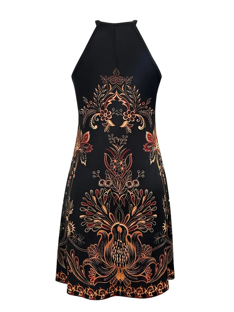 Janet - Stylish Boho Print Halterneck Mini Dress for Warm Weather