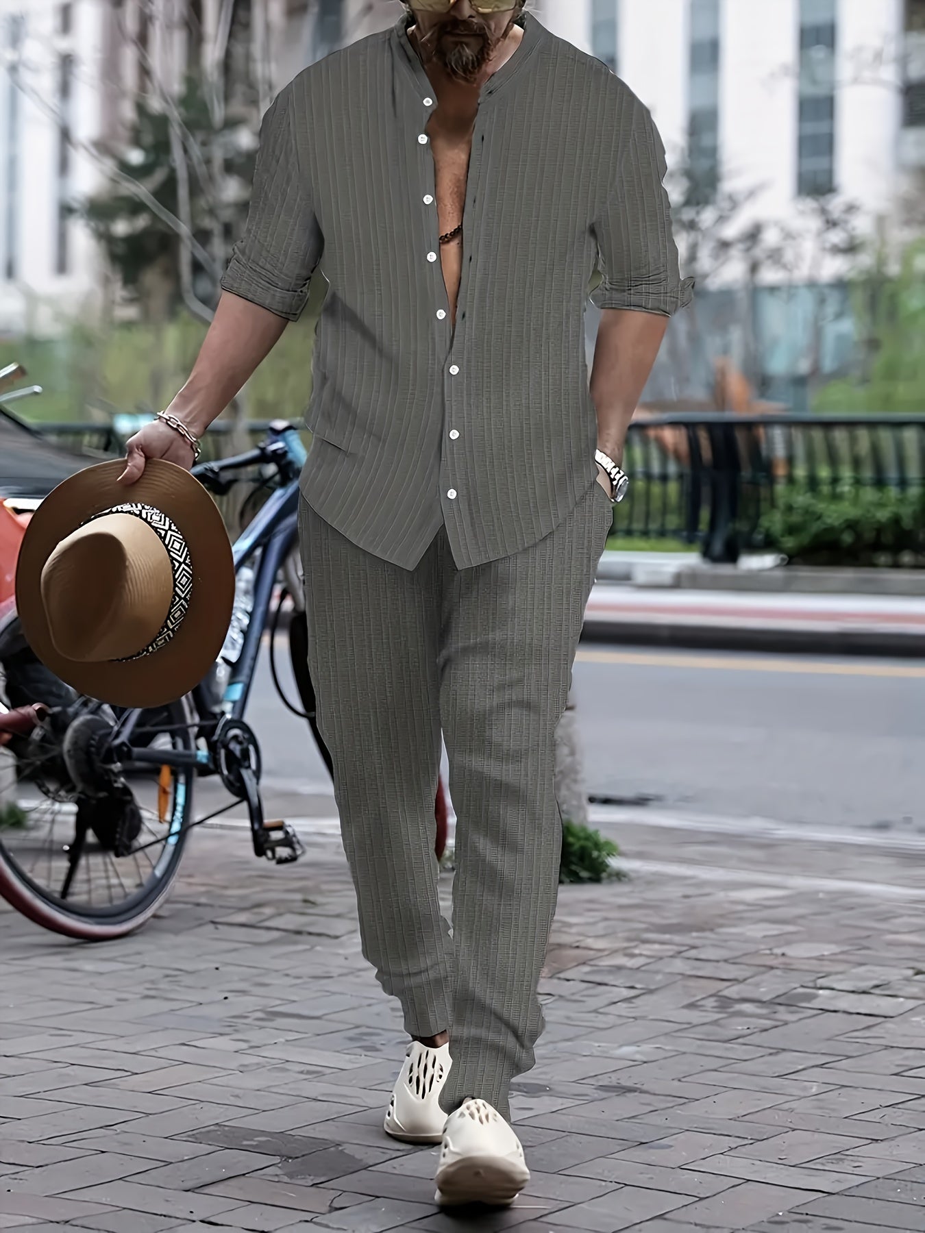 Moses - Elegant Men's Shirt and Trouser Set with Ribbed Design