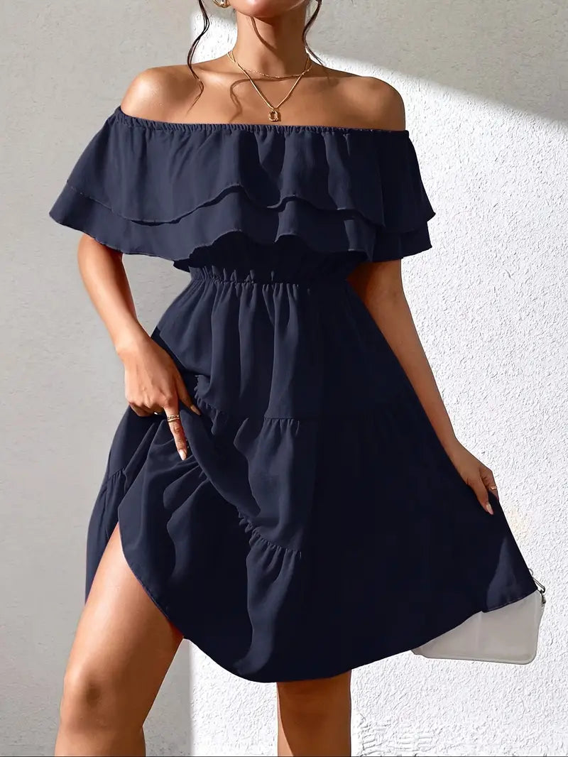 Caroline - Elegant Off-the-Shoulder Dress with Ruffles and Tiered Skirt