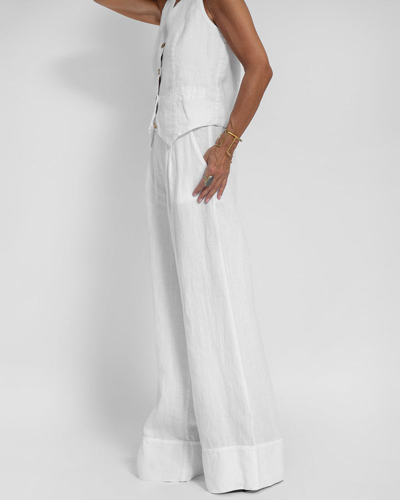 Alexandria - Women's Elegant 2-Piece Linen Set with Wide-Leg Trousers and Cardigan
