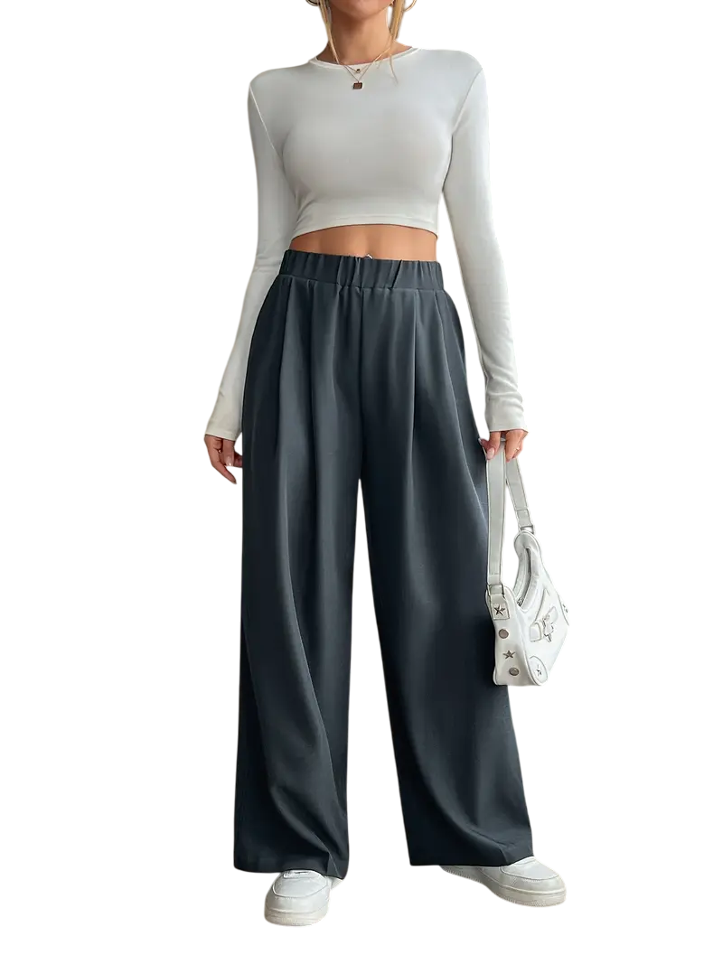 Brenda - Stylish Pleated Wide-Leg Trousers for Effortless Streetwear
