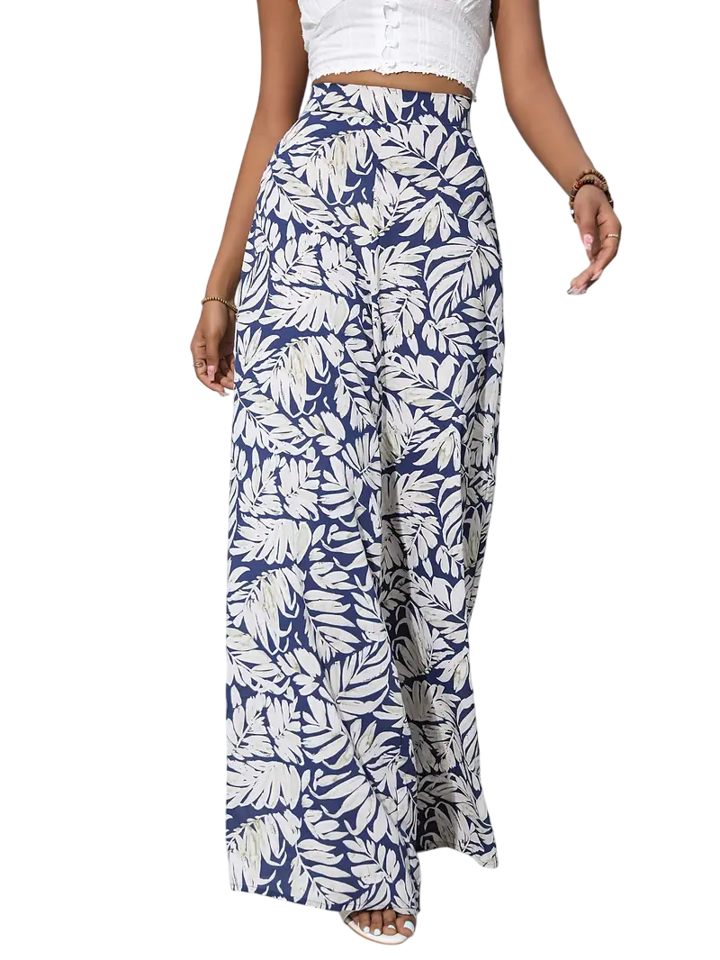 Bridget - Tropical Print Wide Leg Trousers for Effortless Chic Style