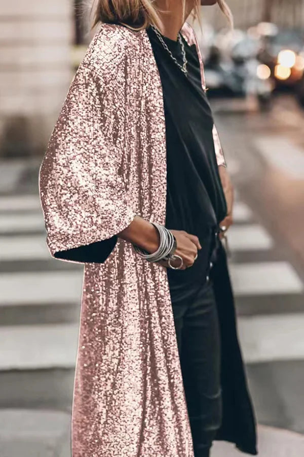 Nanette - Shiny Sequin Windproof Cardigan for Stylish Layering