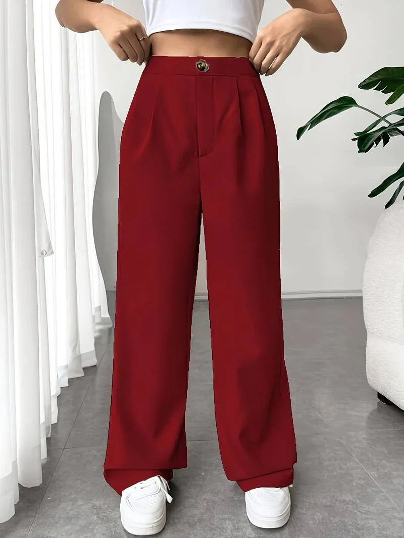 Rhea - Stylish High-Waisted Wide-Leg Trousers with Pleated Details