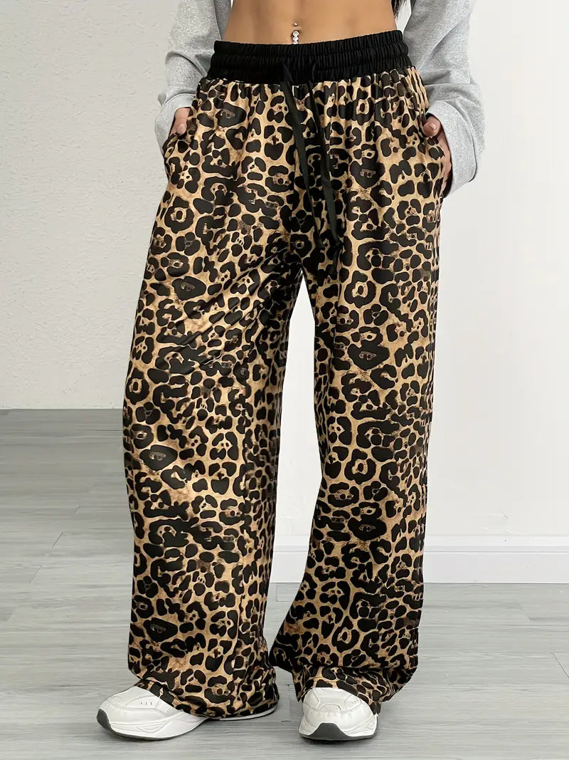 Sinead - Stylish Loose Leopard Print Trousers with Adjustable Waistband