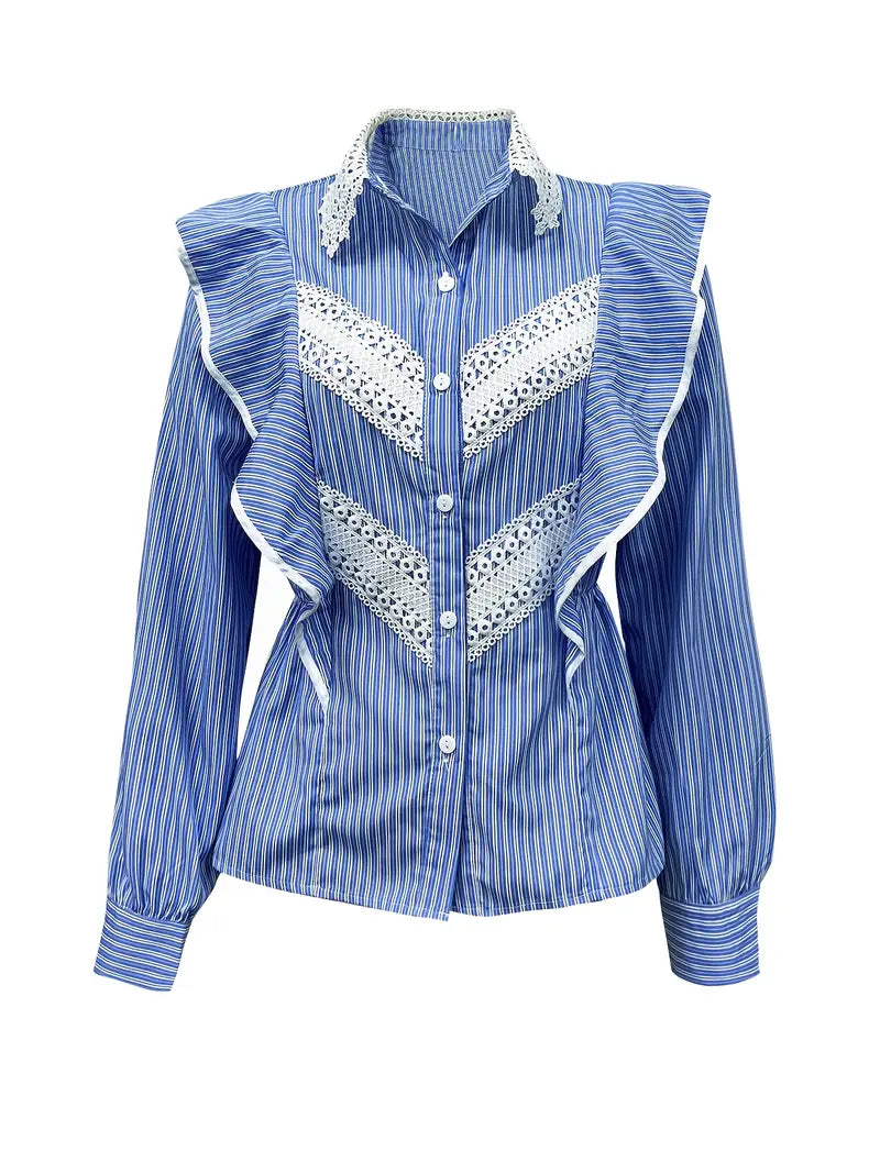 Wren - Elegant Vintage-Style Long-Sleeved Cotton Blouse with Lace Details