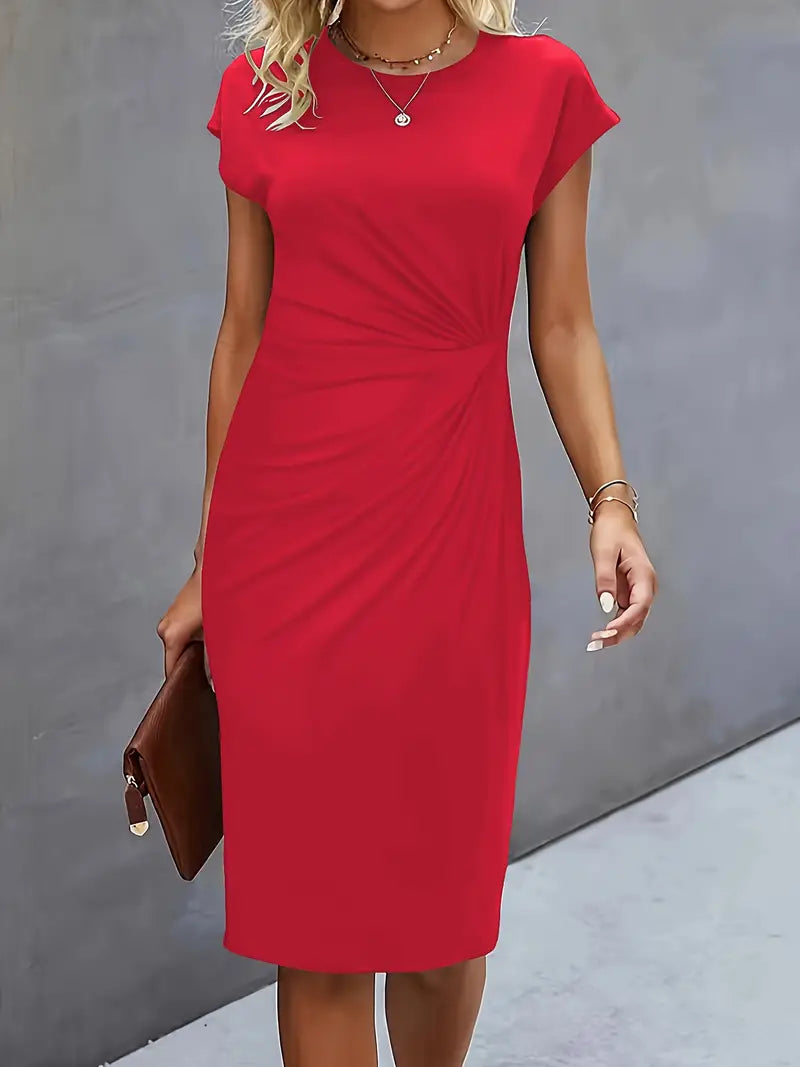 Livia - Elegant Women's Sheath Dress with Ruched Waist and Short Sleeves